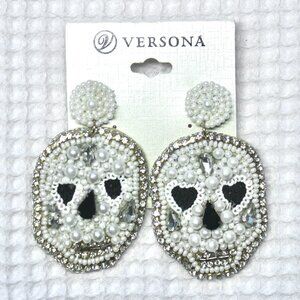 NWT Versona Skull Beaded Gem Drop Statement Earrings